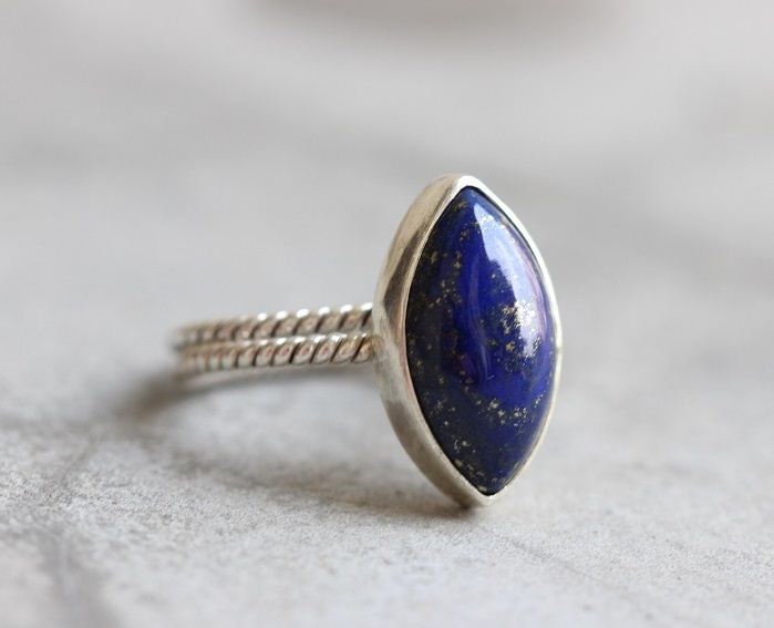 Natural Lapis lazuli Ring, Silver ring, Blue gemstone ring