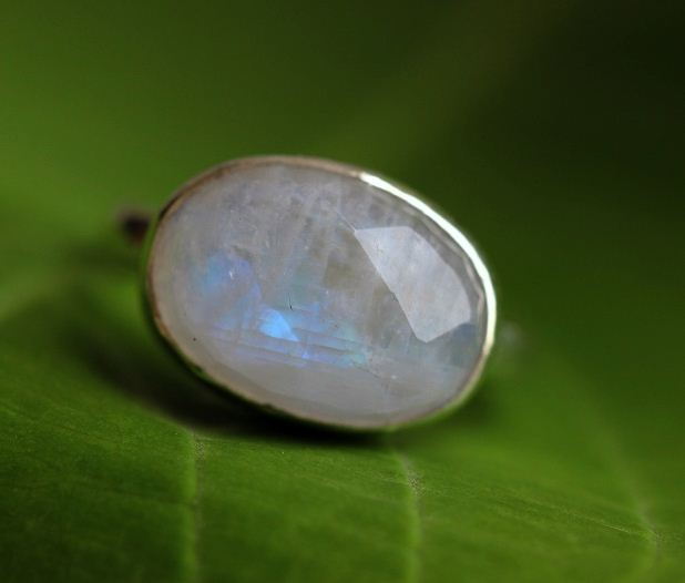 Natural Moonstone Ring Rainbow MoonStone