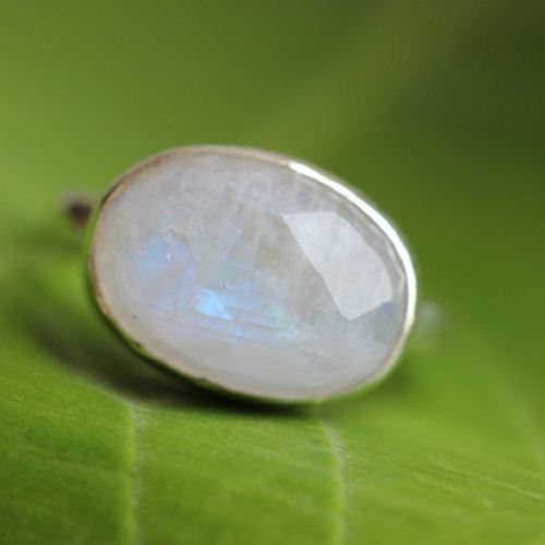 Natural Moonstone Ring, Rainbow MoonStone silver ring, Faceted ring