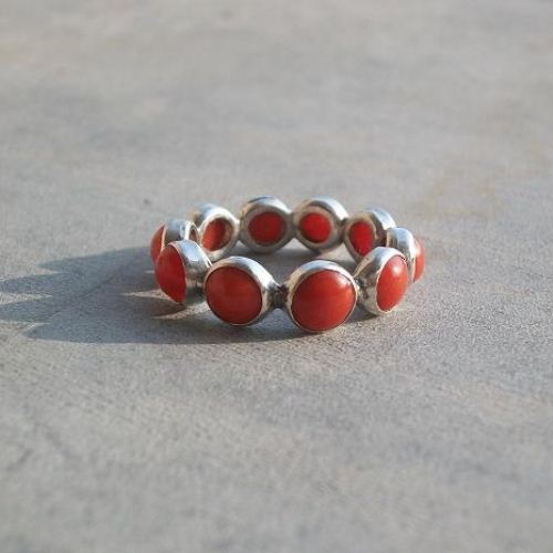 Natural Red Coral Ring Silver
