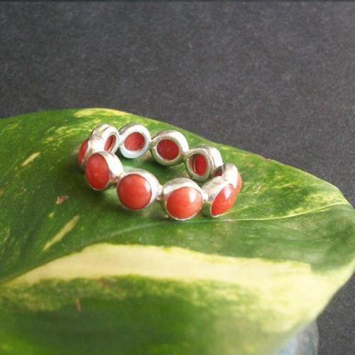 Natural Red Coral Ring - Silver Artisan Rings - Unique Handmade Rings
