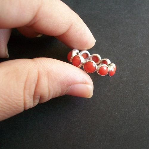 Natural Red Coral Ring - Silver Artisan Rings - Unique Handmade Rings