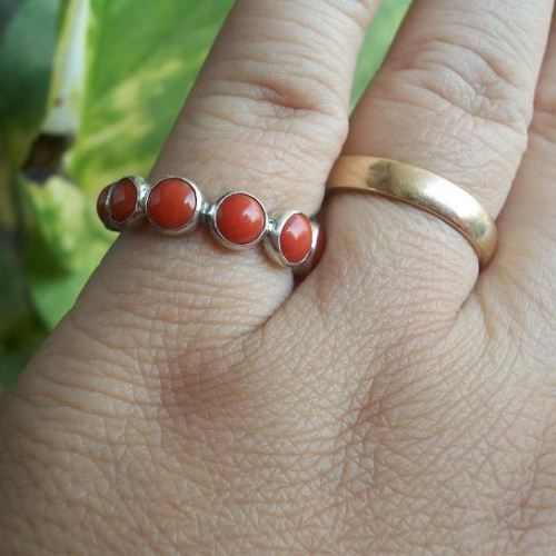 Natural Red Coral Ring - Silver Artisan Rings - Unique Handmade Rings