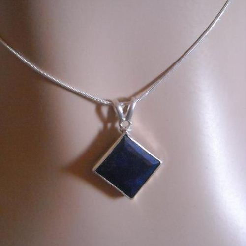 Natural blue sapphire necklace pendant - Sterling silver - Handmade