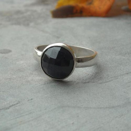 Natural blue sapphire ring, Genuine round blue sapphire silver ring