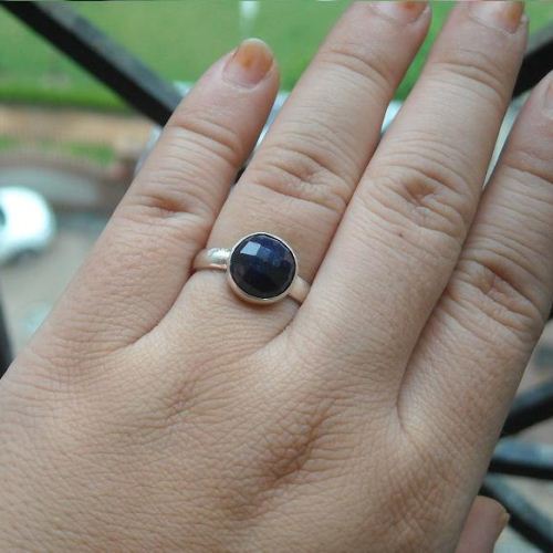 Natural blue sapphire ring, Genuine round blue sapphire silver ring