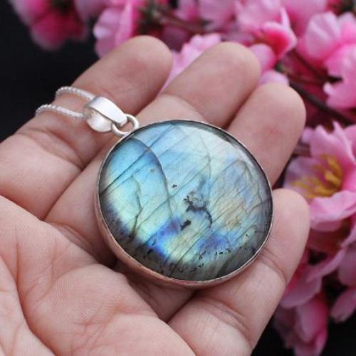 Natural labradorite pendant - Blue pendant - Gemstone silver Gifts