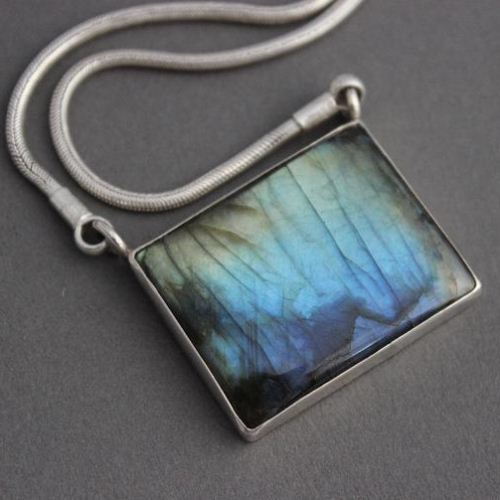 Natural labradorite pendant chain, Fire labradorite silver pendant necklace