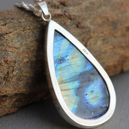Natural labradorite pendant necklace, Statement silver pendant chain