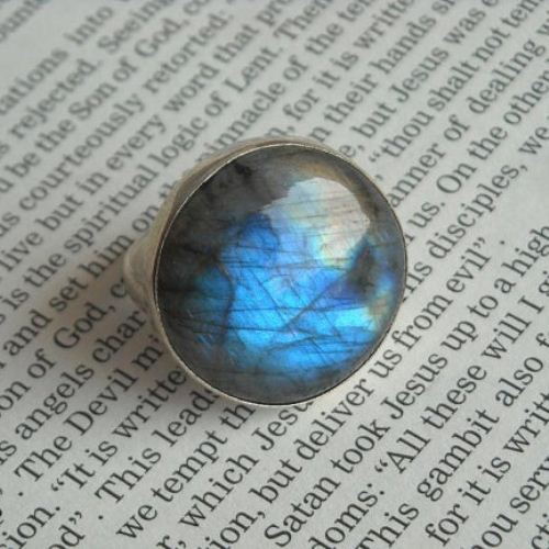 Natural labradorite ring round gemstone