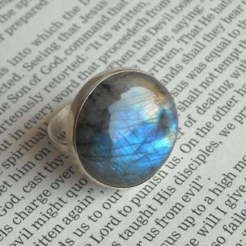 Natural labradorite ring, Round gemstone silver ring