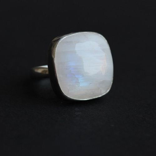 OOAK Adjustable ring - Rainbow moonstone silver ring