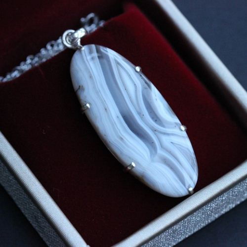 OOAK Botswana Agate pendant - Oval Cabochon silver pendant