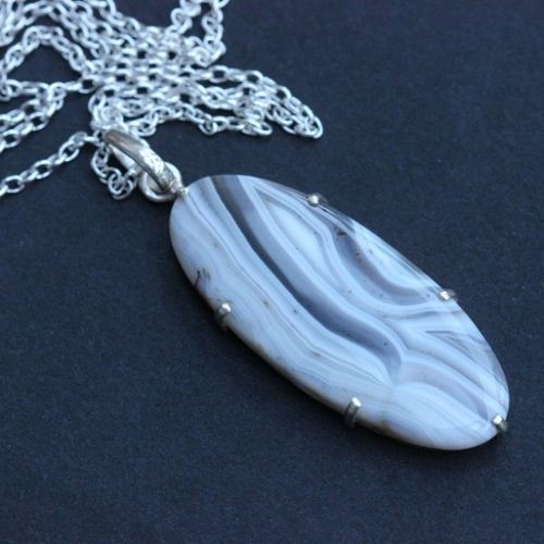 OOAK Botswana Agate pendant - Oval Cabochon silver pendant