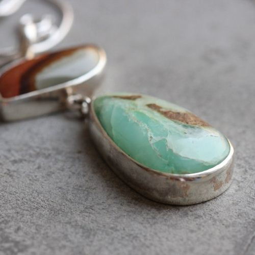 OOAK Chrysoprase Jasper pendant, Artisan Gemstone pendant in silver