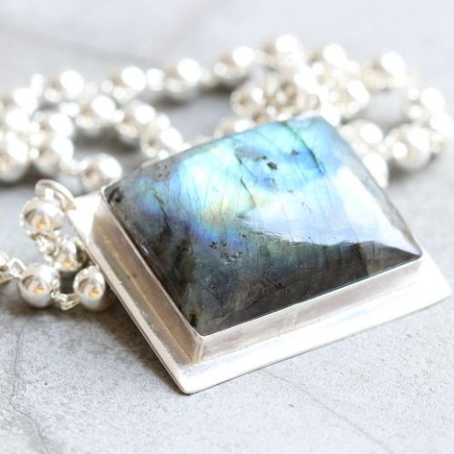 OOAK Labradorite pendant necklace, Silver rectangle pendant 