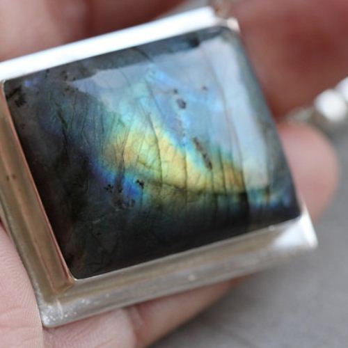 OOAK Labradorite pendant necklace, Silver rectangle pendant 