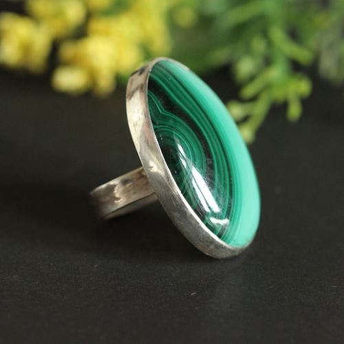 OOAK Malachite Ring, Artisan ring, Sterling silver gemstone ring