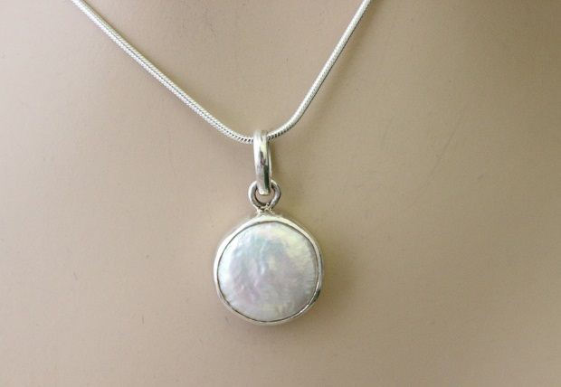 OOAK Pearl pendant, Silver pendant, Coin pearl jewelry