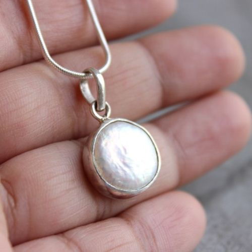 OOAK Pearl pendant, Silver pendant, Coin pearl jewelry