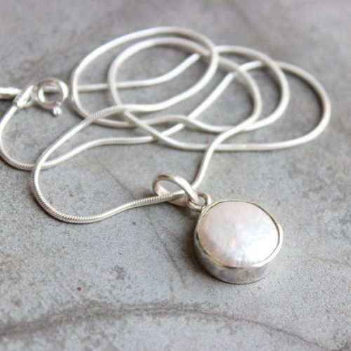 OOAK Pearl pendant, Silver pendant, Coin pearl jewelry