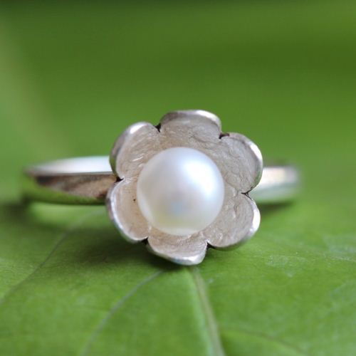 OOAK Pearl silver ring, Handmade ring, Anniversary engagement gift