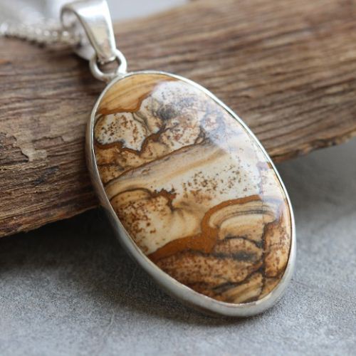 OOAK Picture Jasper pendant, Gemstone silver pendant