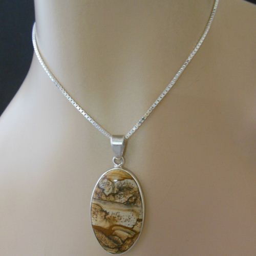 OOAK Picture Jasper pendant, Gemstone silver pendant