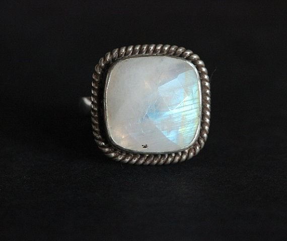 OOAK Rainbow Moonstone silver ring