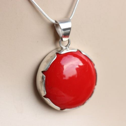 OOAK Red Coral pendant, Artisan pendant, Coral silver pendant