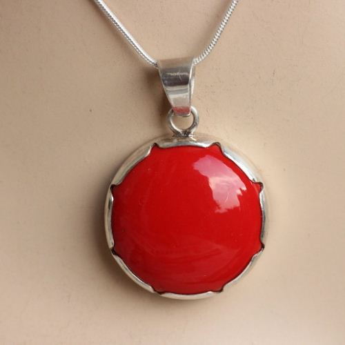 OOAK Red Coral pendant, Artisan pendant, Coral silver pendant