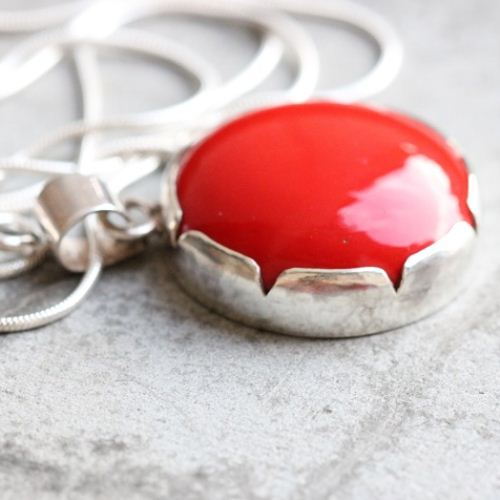 OOAK Red Coral pendant, Artisan pendant, Coral silver pendant