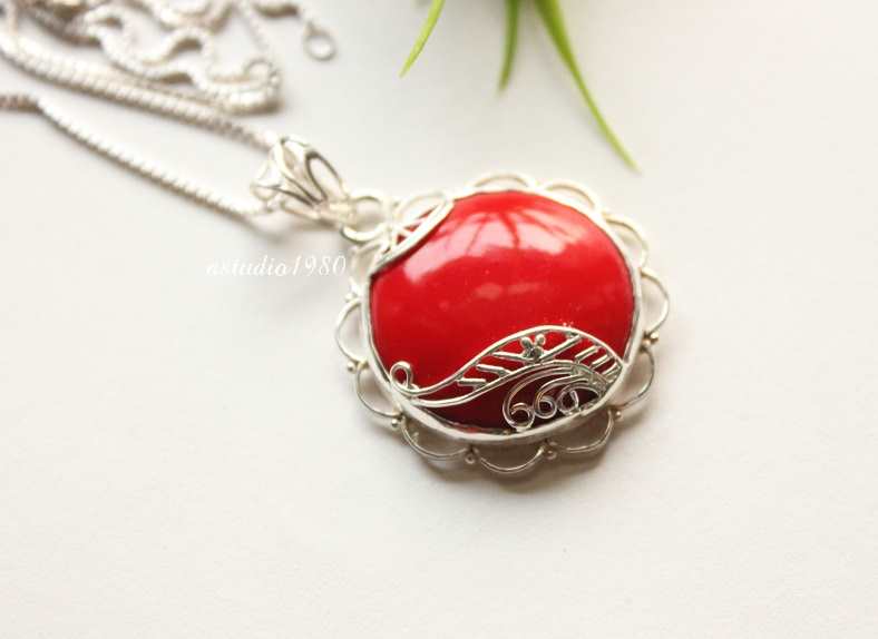 OOAK Red Coral pendant, Artisan pendant, sterling silver pendant