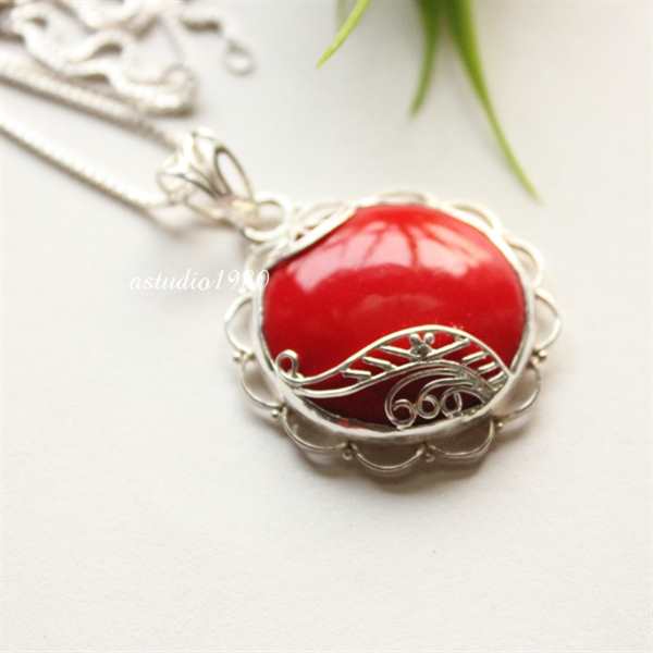 OOAK Red Coral pendant, Artisan pendant, sterling silver pendant