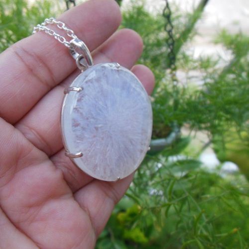 OOAK Solar quartz pendant - Prong set cabochon silver necklace