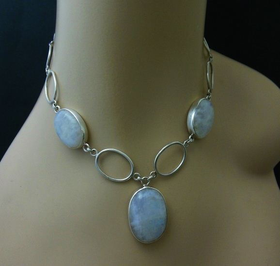 OOAK Statement necklace, Rainbow Moonstone silver pendant necklace 