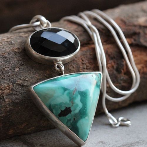 OOAK Turquoise pendant, Silver pendant, Turquoise black onyx pendant 
