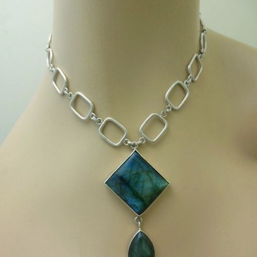 OOAK necklace, Statement necklace, Labradorite silver pendant necklace 