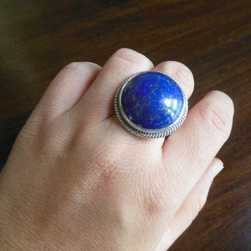 OOAK ring, Lapis lazuli ring, Round cocktail gemstone silver ring