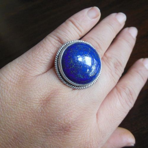 OOAK ring, Lapis lazuli ring, Round cocktail gemstone silver ring