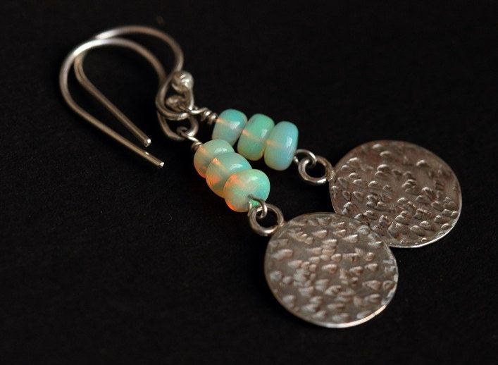 Opal earrings - Natural Opal Artisan silver earrings jewelry