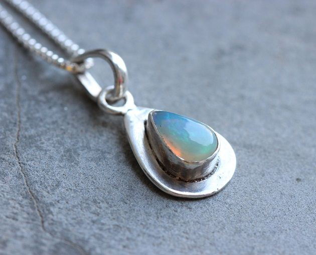 Opal pendant, Genuine Opal pendant, Artisan silver pendant