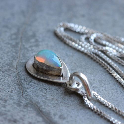 Opal pendant, Genuine Opal pendant, Artisan silver pendant