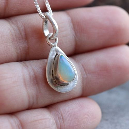 Opal pendant, Genuine Opal pendant, Artisan silver pendant