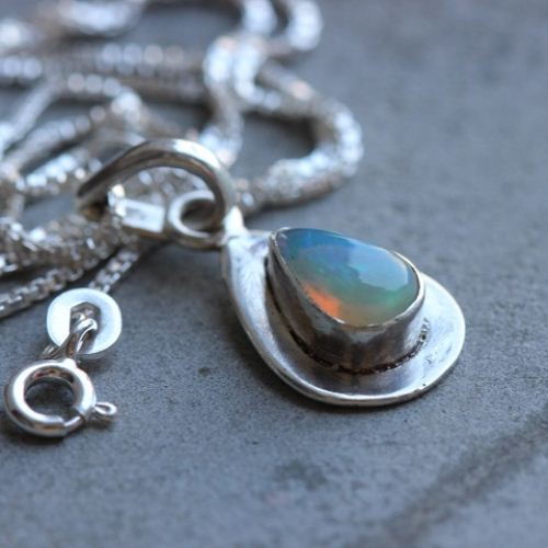 Opal pendant, Genuine Opal pendant, Artisan silver pendant