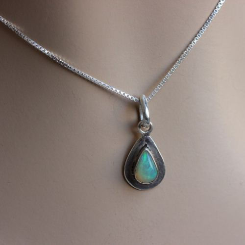 Opal pendant, Genuine Opal pendant, Artisan silver pendant