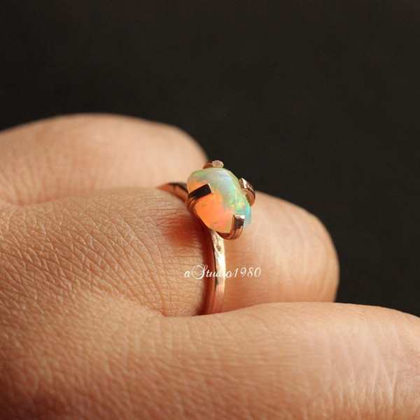 Opal ring - 14K rose gold Ring - Engagement ring- gold opal ring 
