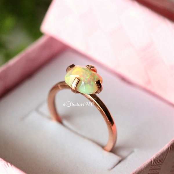 Opal ring - 14K rose gold Ring - Engagement ring- gold opal ring 