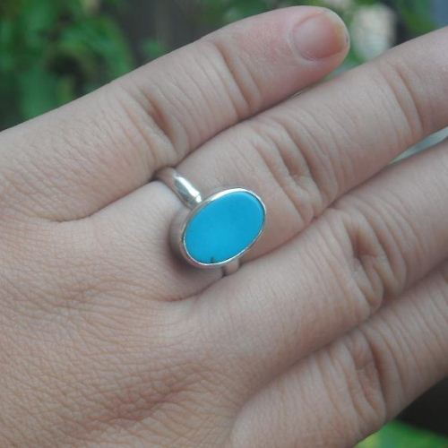 Oval Sleeping Beauty Turquoise Ring, Handmade turquoise silver ring