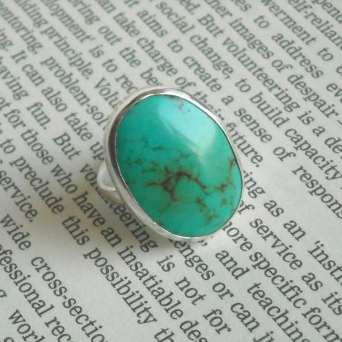 Oval turquoise ring, Large turquoise sterling silver ring